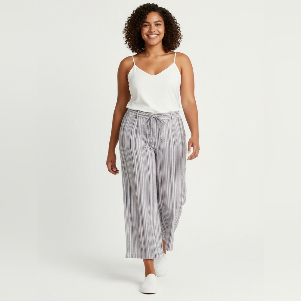 Lane Bryant Linen Stripes Wide Leg Waist Band Pants 14/16 XXL (T20)